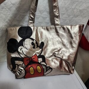 Disney Parks Mickey Mouse Tote Bag Metallic Rose Gold 13x10"